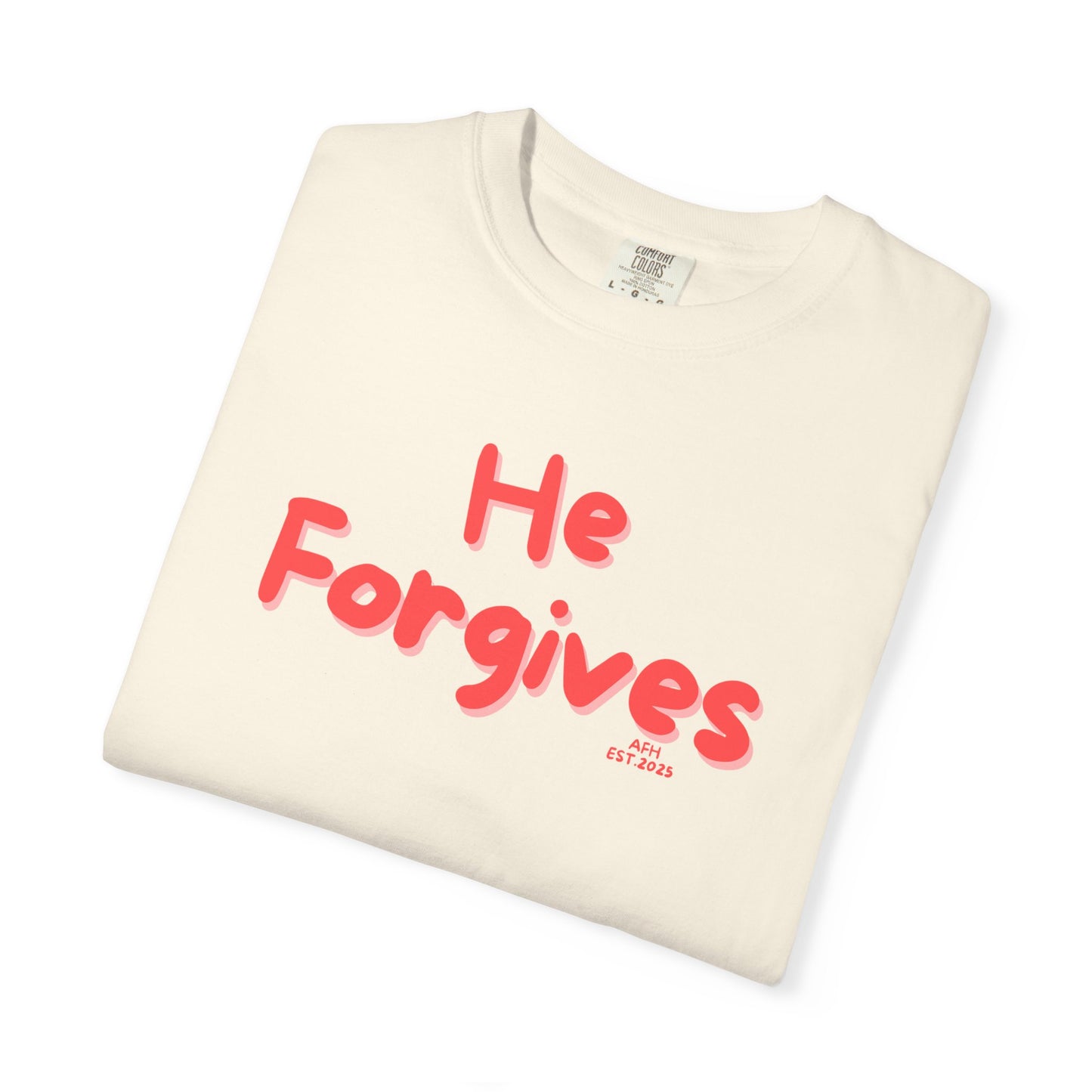 Inspirational Unisex T-Shirt - "He Forgives" - Casual Wear, Gift for Friends, Spiritual Apparel, Everyday Comfort, Motivational Clothing