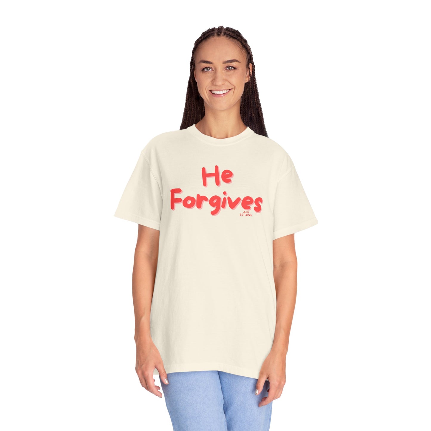 Inspirational Unisex T-Shirt - "He Forgives" - Casual Wear, Gift for Friends, Spiritual Apparel, Everyday Comfort, Motivational Clothing