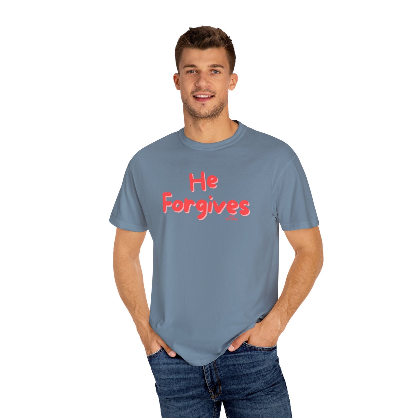 Inspirational Unisex T-Shirt - "He Forgives" - Casual Wear, Gift for Friends, Spiritual Apparel, Everyday Comfort, Motivational Clothing